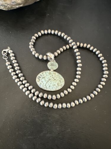 Navajo Dry Creek Turquoise Topaz Pendant Necklace | Sterling Silver | Authentic Native American Handmade | 16438