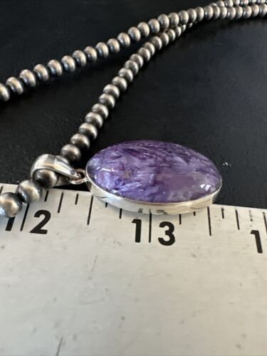 Navajo Pearls Purple Sugilite Pendant Necklace | Sterling Silver Beads | Authentic Native American Handmade | 15515