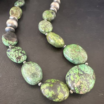 Navajo Green Spiderweb Turquoise Necklace | Sterling Silver | 20" | Authentic Native American Handmade | 17503