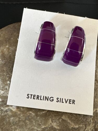 Southwestern Purple Sugilite Inlay Earrings | Sterling Silver | 1" | 16744