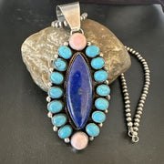 Navajo Multi-Stone Necklace | Lapis, Pink, Blue Turquoise | Sterling Silver | Authentic Native American Handmade | 17455
