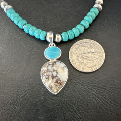 Navajo Wild Horse Blue Kingman Turquoise Necklace | Sterling Silver | Authentic Native American Handmade | 17525