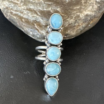 Navajo Blue Larimar Multi-Stone Ring | Authentic Native American Sterling Silver | Multi-Stone | Sz 8.5 | 15933
