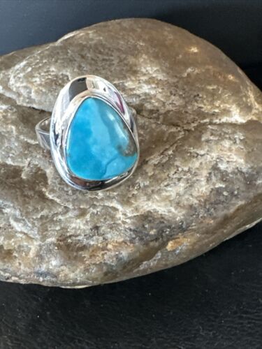 Sterling Silver Blue Kingman Turquoise Ring | Sz 10 | Authentic Native American Handmade | 17601