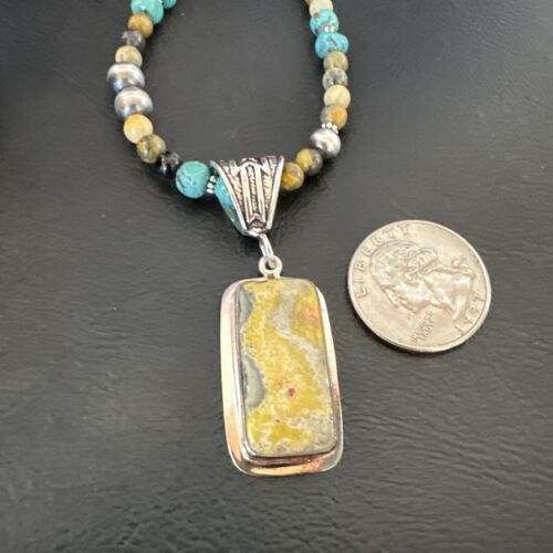 Men's BumbleBee Jasper Pendant Necklace | Navajo Pearls | Sterling Silver | Authentic Native American | 16881