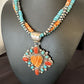 Navajo Turquoise Coral Spiny Heart Pendant | Sterling Silver 3-Strand Necklace | Authentic Native American Handmade | 16303