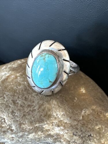 Navajo Blue Kingman Turquoise Ring | Sterling Silver | Sz 8 | Authentic Native American Handmade | 16894