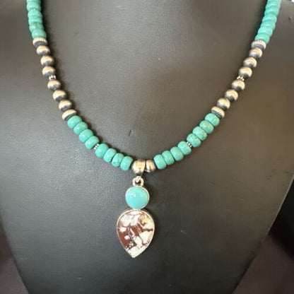 Navajo Wild Horse | Blue Kingman Turquoise Pendant Necklace | Sterling Silver | 17576