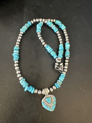 Navajo Kingman Turquoise Pendant Necklace | Sterling Silver | Native American Handmade | 14826