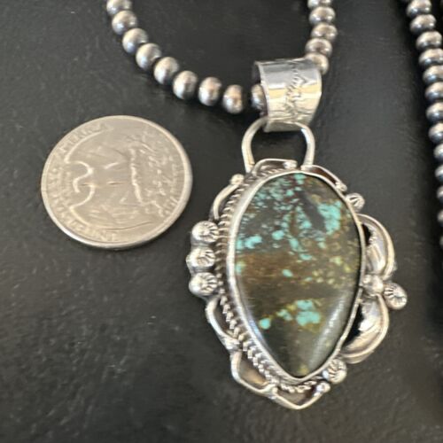 Navajo Green Turquoise Necklace | Sterling Silver | Authentic Native American Handmade | 15042