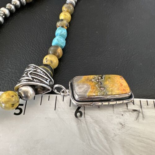 Men's BumbleBee Jasper Pendant Necklace | Navajo Pearls | Sterling Silver | Authentic Native American Handmade | 16873 - Masha USA