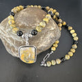Navajo Bumblebee Jasper Pendant Necklace | Sterling Silver | Native American Handmade | 16015