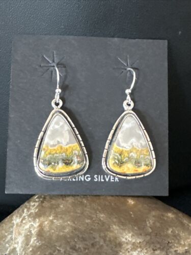 Navajo Bumblebee Jasper Earrings | Sterling Silver | Authentic Native American Handmade | 15838