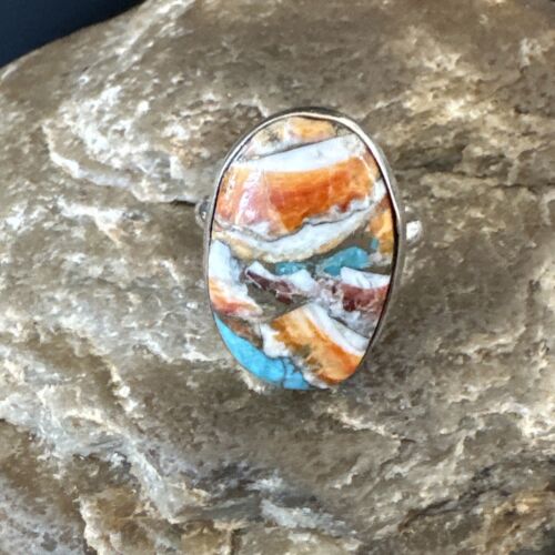Navajo Turquoise Spiny Oyster Ring | Sterling Silver | Sz 8 | Authentic Native American Handmade | 16614