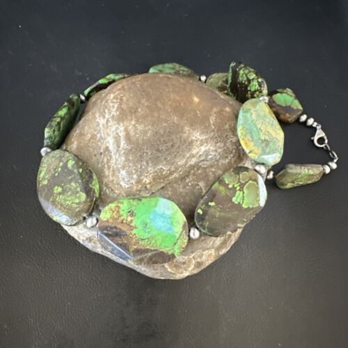 Navajo Green Turquoise Chunky Necklace | Sterling Silver | 19" | Authentic Native American Handmade | 15427