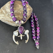 Navajo Purple Sugilite White Buffalo Naja Pendant | Sterling Silver | Authentic Native American Handmade | 15024