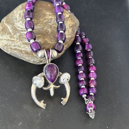 Navajo Purple Sugilite White Buffalo Naja Pendant | Sterling Silver | Authentic Native American Handmade | 15024