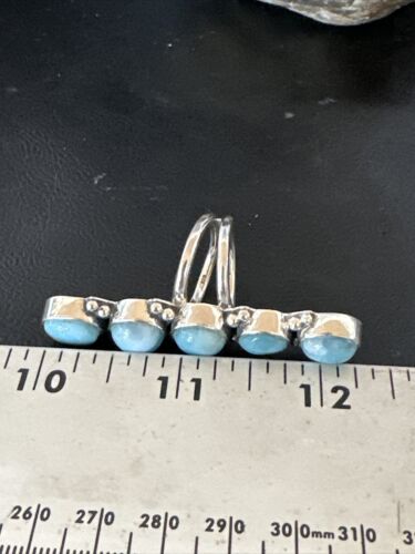 Navajo Women's Cluster Blue Larimar Ring | Authentic Native American Sterling Silver | Multi-Stone | Sz 7 | 15945