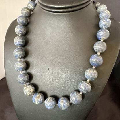 Navajo Denim Lapis Necklace | 14mm Pearls | Sterling Silver | Authentic Native American Handmade | 19" | 17549