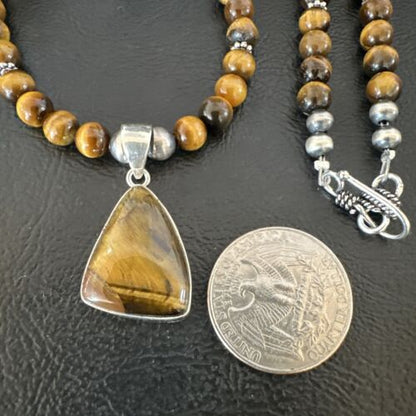 Southwestern Coffee Brown Tiger's Eye Pendant Necklace | Sterling Silver | 15865