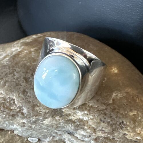 Navajo Blue Larimar Ring | Sterling Silver | Sz 9 | Authentic Native American Handmade | 17651