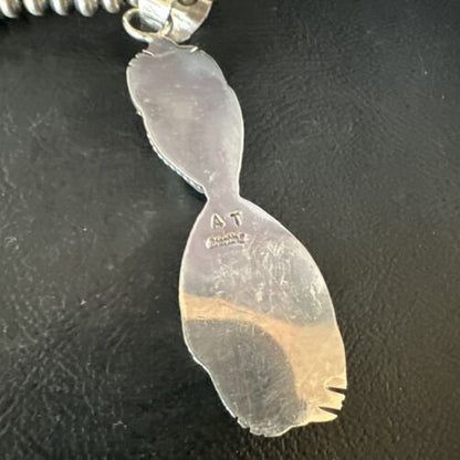 Navajo White Buffalo Turquoise Onyx Necklace Pendant | Sterling Silver | Authentic Native American Handmade | 15316