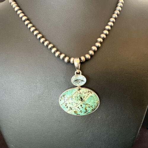Navajo Dry Creek Turquoise Topaz Pendant Necklace | Sterling Silver | Authentic Native American Handmade | 16442