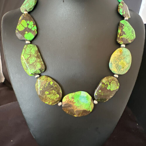 Navajo Green Turquoise Chunky Necklace | Sterling Silver | 19" | Authentic Native American Handmade | 15427