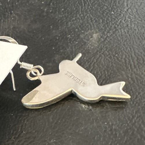 Navajo Orange Spiny Oyster Hummingbird Dangle Earrings | Sterling Silver | Authentic Native American Handmade | 15089