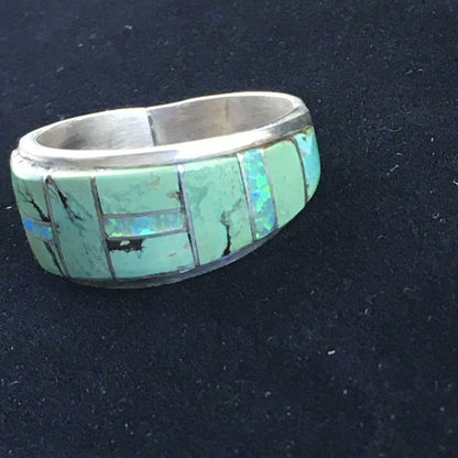 Navajo Multicolor Opal Turquoise Inlay Ring | Sterling Silver | Sz 11 | Authentic Native American Handmade | 10100
