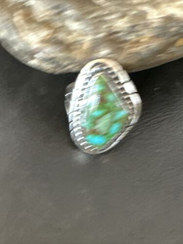 Navajo Green Sonoran Turquoise Ring | Sterling Silver | Sz 8 | Authentic Native American Handmade | 16392