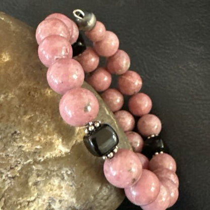 Navajo Pink Rhodochrosite Memory Wire Bracelet | Stainless Steel | Authentic Native American Handmade | 17623