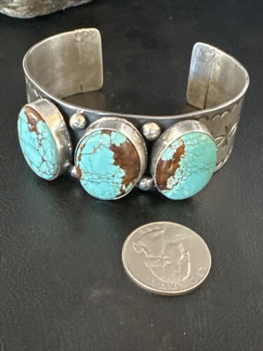 Native American Men's Navajo Blue #8 Turquoise Cuff Bracelet | Sterling Silver | 14993