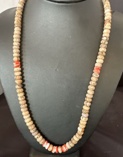 Navajo Red Spiny Oyster Jasper Necklace | Sterling Silver | 23" | Authentic Native American Handmade | 10156