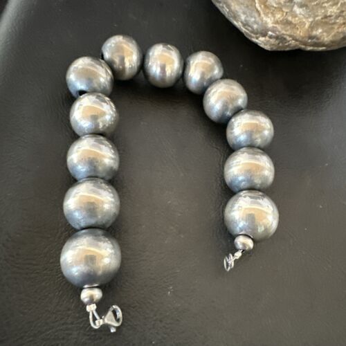 Navajo Pearl Round Beads Bracelet | 18mm | 9" | Sterling Silver | Authentic Native American Handmade | 17161