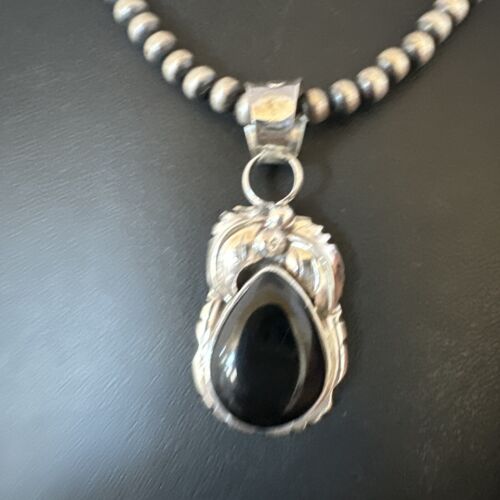 Navajo Pearls Black Onyx Necklace | Sterling Silver | Authentic Native American Handmade | 16133