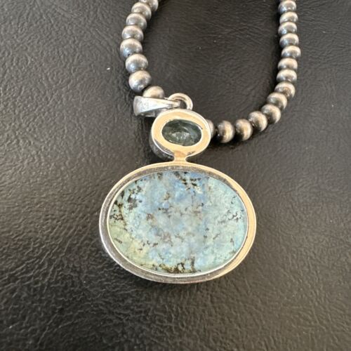 Navajo Women's Dry Creek Turquoise Topaz Pendant Necklace | Sterling Silver | 16310
