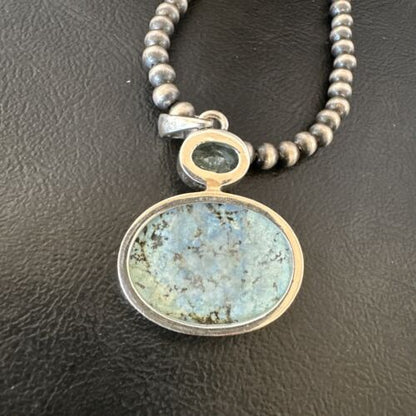 Navajo Women's Dry Creek Turquoise Topaz Pendant Necklace | Sterling Silver | 16310