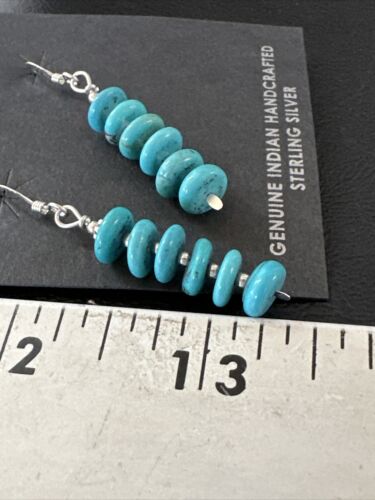 Navajo Blue Cluster Turquoise Bead Earrings | 6mm | Sterling Silver | Authentic Native American Handmade | 15843