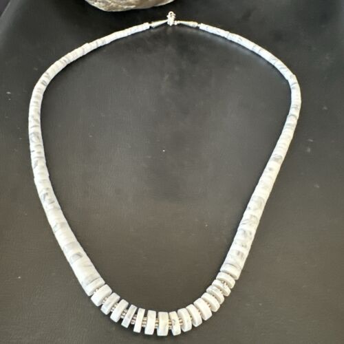 Men's White Howlite Heishi Necklace | Sterling Silver Graduated | Authentic Native American | 20" | 17396
