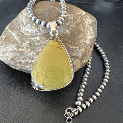 Men's Navajo Green Turquoise Pendant Necklace | Sterling Silver | Authentic Native American Handmade | 16275