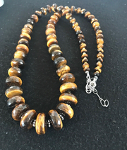 Navajo Tigers Eye & Picture Jasper Graduated Necklace | Sterling Silver | Authentic Native American | 26" | 01121