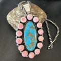 XXL Pink Conch Naja Pendant | Blue Turquoise | Navajo Sterling Silver Necklace 21" | Multi-Stone | 17426