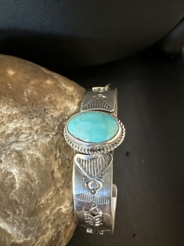 Blue Turquoise Navajo Sterling Silver Cuff Bracelet 15336