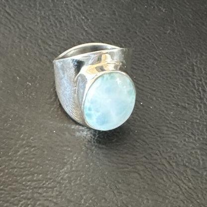 Navajo Blue Larimar Ring | Sterling Silver | Sz 7.5 | Authentic Native American Handmade | 17667