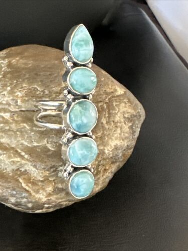 Navajo Blue Larimar Cluster Ring | Authentic Native American Sterling Silver | Multi-Stone | Sz 8.5 | 16153