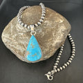 Navajo Blue Kingman Turquoise Pendant Necklace | Sterling Silver | 20" | Authentic Native American Handmade | 17011