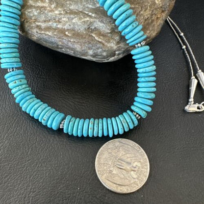 Men's Navajo Blue Turquoise Heishi Necklace | Sterling Silver | 24" | Authentic Native American Handmade | 16340 - Masha USA