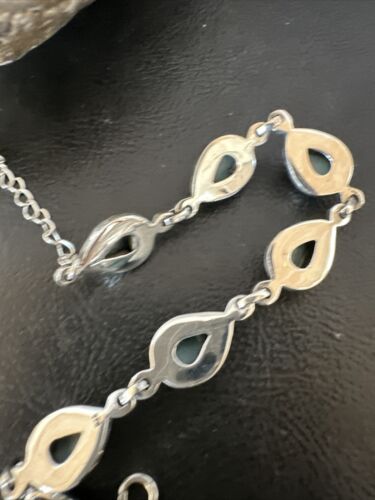 Navajo Blue Larimar Link Bracelet | Sterling Silver | 8" | Authentic Native American Handmade | 16083