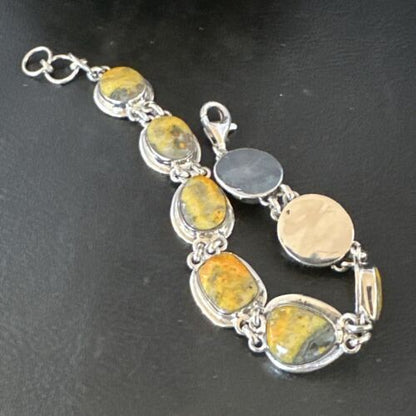 Navajo Bumblebee Jasper Link Bracelet | Sterling Silver | 8" | Authentic Native American Handmade | 16375
